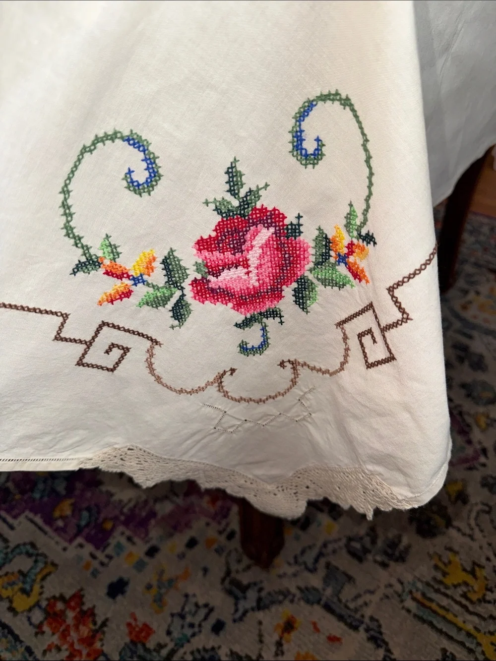 Vintage cotton embroidered tablecloth